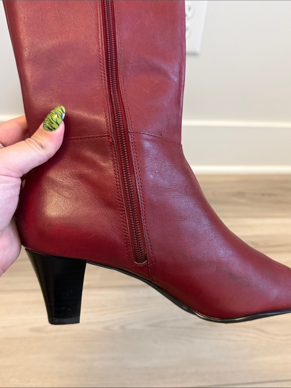 Never Worn Classic Red Knee-High Vegan Leather Boots - Picture 5 of 6
